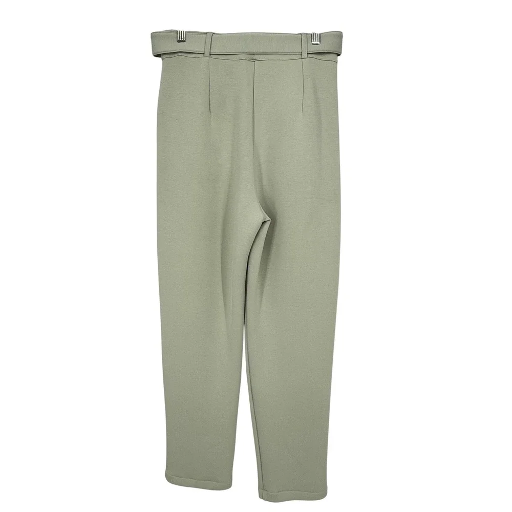 Leze The Label 2 Piece Set Women M Sage Green Excellent Mock Neck Paperbag Pants